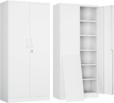 Yizosh Metal Garage Storage Cabinet with 2 Doors and 5 Adjustable Shelves - 71" Steel Lockable File Cabinet (White) - $129.99 with $10 Off coupon + FREE Shipping