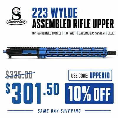 AR-15 .223 Wylde Assembled Rifle Upper, 16" Parkerized Barrel 1 8 Twist, Carbine gas system, Blue - $301.5(CODE:UPPER10) 