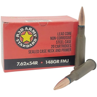 Red Army Standard 7.62x54R 148 gr FMJ 20rds Rifle Ammo for Reliable Performance - $9.99 