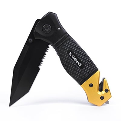 Tactical Folding Knife: Survival Rescue Pocket Knife with 3.5" Stainless Steel Tanto Blade, Seat Belt Cutter, - $9.99 (Free S/H over $25)