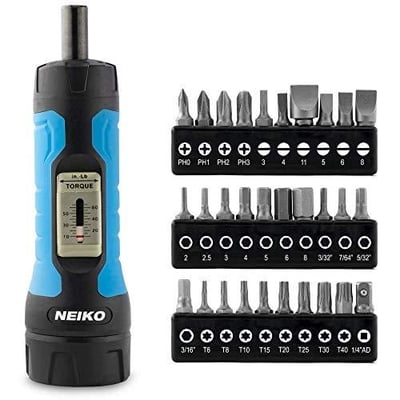Neiko 10574A 1/4” Drive Torque Wrench Screwdriver Set 30 Pieces of S2 Steel 10 to 60 Inch-Pounds Torque Range - $42.97 (Free S/H over $25)