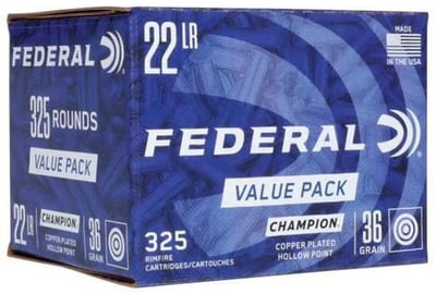 Federal .22LR Ammo 36 Grain Copper Plated Hollow Point 325RD - $20.99