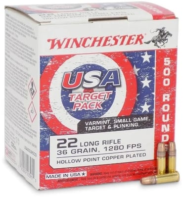 Winchester USA .22LR 36gr Copper Plated Hollow Point Rimfire Ammo - 5000 Rounds - USA22LR500 - $289.99 (FREE Shipping over $50)