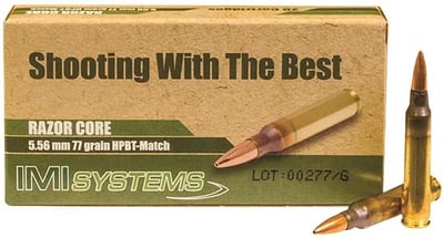 IMI Razor Core 5.56x45mm NATO Ammo 77 Grain Sierra MatchKing Hollow Point - $194.99 (Free Shipping on $100+ Orders)