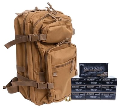 Bundle Deal: Tan Glock Backpack and 500 Rounds of CCI Blazer 9mm - $179.99