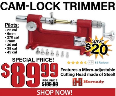 Cam-Lock Case Trimmer With Pilots - $89.99 