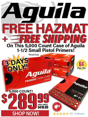 Aguila No. 1-1/2 Small Pistol Primers 5000 Count Case - $289.99 