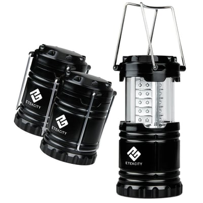 Etekcity 3 Pack Portable Outdoor LED Camping Lantern with 9 AA Batteries (Black, Collapsible) - $11.99 + Free S/H over $35 (Free S/H over $25)