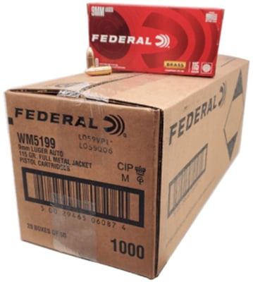 Federal Champion 9mm Luger Ammo 115 Grain FMJ Ammo Handgun Ammo - 1000 Rounds - WM5199 - $224.95 