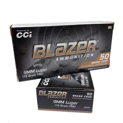 CCI 5200 Blazer Brass 9MM 115 Grain, Full Metal Jacket, Round Nose, 50rds per box - $16