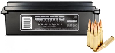 Ammo Inc. .308 Winchester 147 Grain Full Metal Jacket Rifle Ammo - 120 round ammo can - 308147M80-TR120 - $99.99 (FREE Shipping over $50)