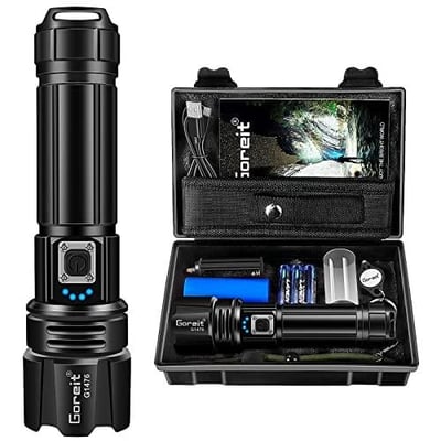 Goreit Flashlight Rechargeable, 20000 Lumen Led XHP70.2 USB IP67 Waterproof Zoomable - $23.99 (Free S/H over $25)