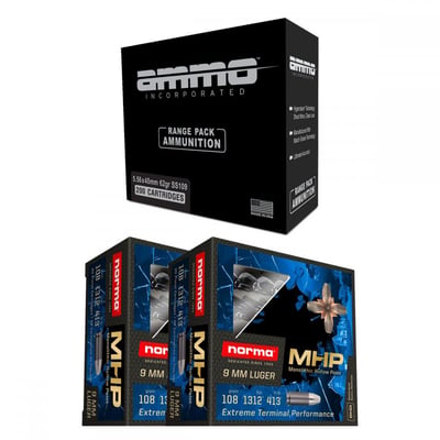 200rds of Ammo Inc. Signature 62gr FMJ 5.56 & 40rds of Norma 108gr Monolithic HP 9mm - $199.99 + Free Shipping 