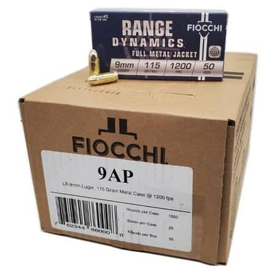 Fiocchi Range Dynamics 9mm 115Gr Brass FMJ Ammunition 1000Rd Case - $249.99 + Free Shipping