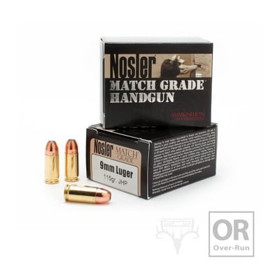 Nosler Match Grade 9mm Luger 115 Grain JHP Handgun Ammunition (OVER-RUN) - 20ct - $8.95