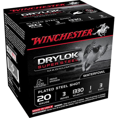 Winchester Drylok Super Steel Magnum 20 Gauge, 3" 1oz, 1330 fps, 4 Shot, 25rds - $19.99 