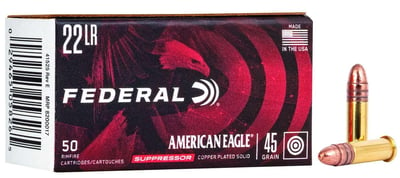 Federal American Eagle Suppressor 22 LR 45 gr Copper-Plated Solid Point 50 Rd - $4.01