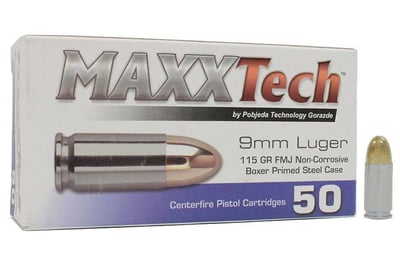 9mm - 115 Grain FMJ - MaxxTech - 1000 Rounds - $161
