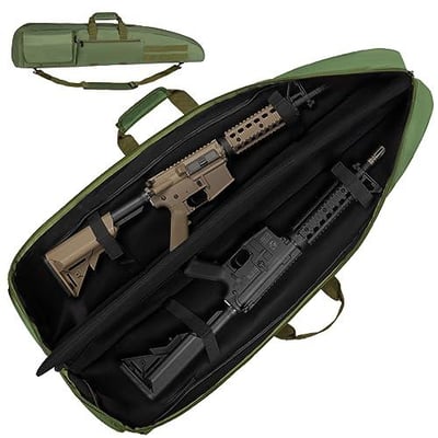 HUNTSEN Soft Double Shotgun Rifle Case 38" Long Gun Bag w/Padded Handle - Adjustable Sling Dual Lockable Zippers, Multiple Magazine Holder Pouches - Green - $27.99 + FREE Shipping