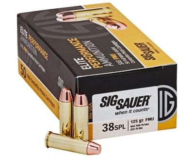 Sig Sauer Elite Ball .38 Special 125 gr FMJ, 50 Rounds, Brass, 900 fps - $22.99 