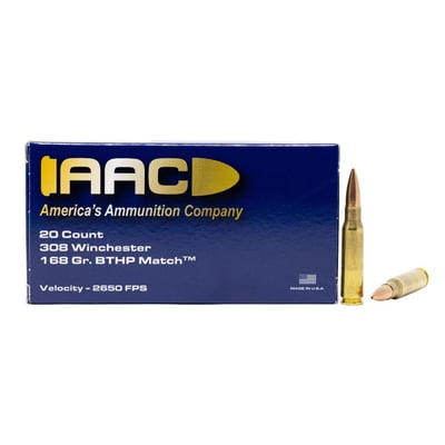 AAC 308 Winchester Ammo 168 Grain BTHP Match 20rd Box - $14.99