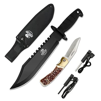 MOSSY OAK 15-inch Survival Bowie Knife & Folding Pocket Knife, Fixed Blade Hunting Knife with Sheath, Sharpener and Fire Starter Inculded - $17.99 + FREE Shipping