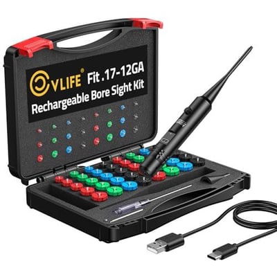40% off CVLIFE Rechargeable Bore Sight Laser Kit with 64 Adapters fit 0.17 to 12GA Calibers, Professional Red/Green Laser Bore Sight with Button Switch, Powerful Choice for Hunting Bore Sight Tool w/code XKNUAIVR - $21.59 + FREE Shipping