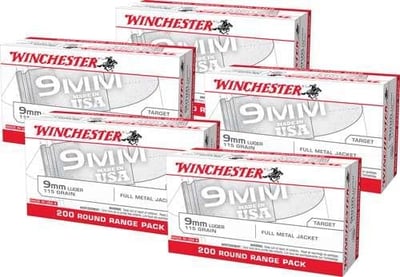 Winchester USA 9mm 115 gr FMJ 1000 Round Case - $214.99
