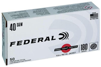 Federal RTP40180 Range and Target 40 Smith & Wesson 180 GR Full Metal Jacket 50rd - $0 