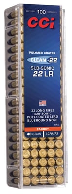 CCI Clean-22 Sub-Sonic 40 gr Blue Lead Round Nose .22lr Ammo, 100/box - $7.99 