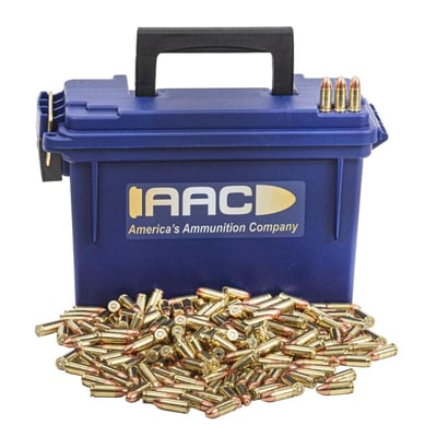 AAC 9mm Ammo 115 Grain FMJ 500rd With AAC Blue 30 Cal Ammo Can - $129.99