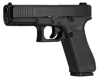 Glock G17 Gen5 9mm 4.49" 10+1 Black nDLC Steel w/Front Serrations Slide Black Rough Texture Interchangeable Backstraps Grip Fixed Sights - $486.88 (Email for price) 