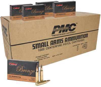 PMC Bronze Rifle Ammunition .223 Rem 55 gr FMJ 2900 fps 1000/ct - $422.99 