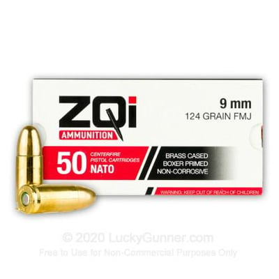 ZQI 9mm NATO 124 Grain FMJ 50 Rounds - $29.00