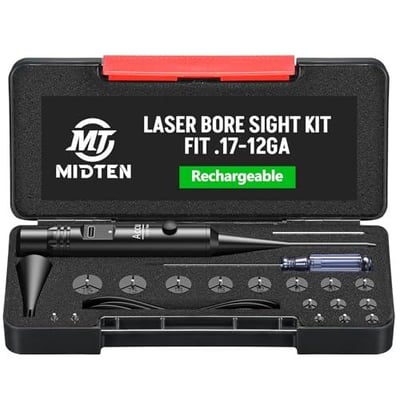 MidTen Rechargeable Red/Green Laser Boresighter Kit for .17-12GA with Multiple Adapters and Button Switch - $18.19 w/code "2NVOKSJI" + FREE Shipping