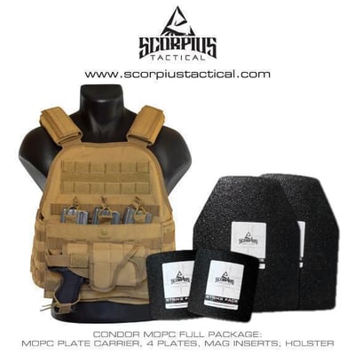 Scorpius Tactical LLC -Condor, MOPC: 4 Shooters Cut Coated AR500 Omega Body Armor Package, HT Holster, M4 Mag Insert, -- $374.95