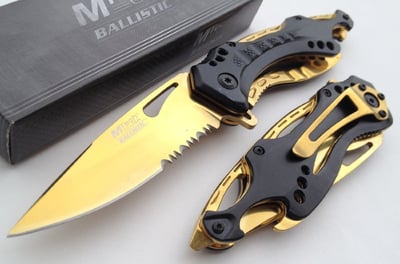 M Tech Tactical Folding Knife Gold Titanium Coating Stainless Steel Blade Knife - $8.60 (Free S/H over $25)