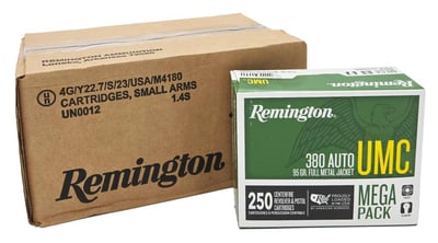 Remington UMC 380acp 95 gr FMJ Ammunition Mega Pack 1000rd CASE - $277.77