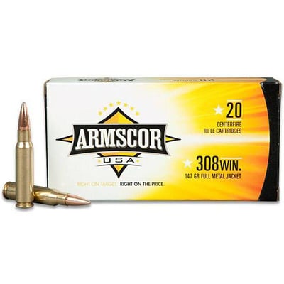 Armscor USA .308 Winchester Ammunition 20 Rounds FMJ 147 Grains F AC 308-1N - $17.89  ($10 S/H on Firearms)