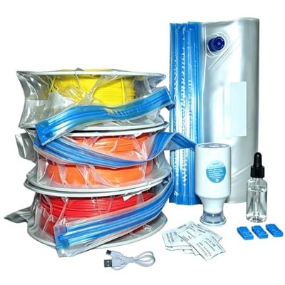 Torqx 3D Printer Filament Storage Bags Kit with 30 Thicken Vacuum-Sealed Bags (11.8 x 13.4 in), 30 Desiccants, 1 Auto Pump, 3 Sealing Clips, 100ml of Air Valve Cleaner, Dust Proof, Humidity Resistant - $22.32 After Code: GK6D6PRI + FREE Shipping