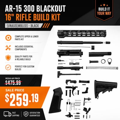 AR-15 300 Blackout 16" Rifle Build Kit (Unassembled) - Black - $259.19(GD16)
