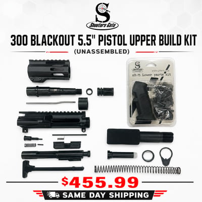 AR-15 300 Blackout 5.5" Pistol Upper Build Kit (Unassembled) - Black - $455.99 
