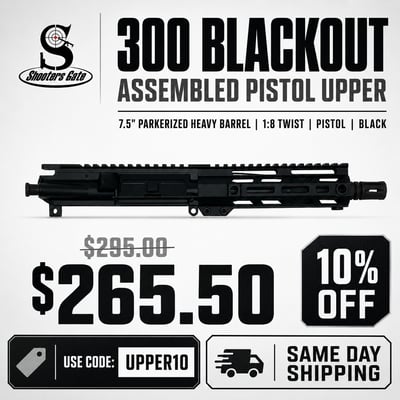 AR-15 300 Blackout Assembled Pistol Upper, 7.5" Parkerized Heavy Barrel 1 8 Twist, Pistol, Black - $265.5(CODE:UPPER10) 