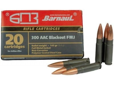 Barnaul 300 Blackout145 Grain, FMJ, Polymer Coated, Steel Case, N/C 500 Round Case, 300AAC - $299.99