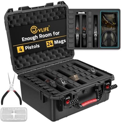 20% off CVLIFE Gun Cases for Handguns, 18" Pistol Case Holds Multiple Handguns/Mags/Bullets, Hard Shell Pistol Case Heavy Duty Firearm Case for Range Trips, Waterproof & Shockproof Handgun Case w/code QYDW85D2 - $55.19 + FREE Shipping
