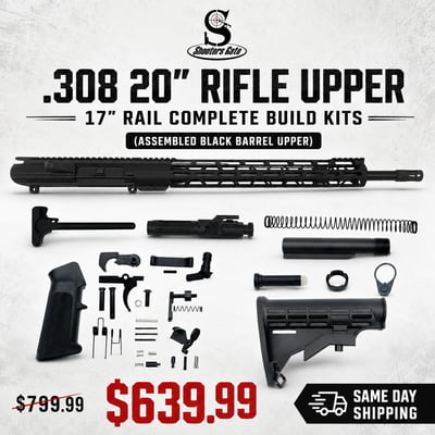 AR-10 .308 20″ Rifle Upper 17″ Rail Complete Build Kits (Assembled Black Barrel Upper) – Black - $639.99 