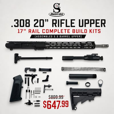 AR-10 .308 20″ Rifle Upper 17″ Rail Complete Build Kits (Assembled S.S Barrel Upper) – Black - $647.99 