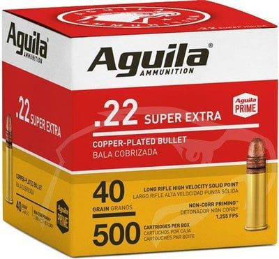 Aguila Super Extra High Velocity Rifle Ammunition .22 LR 40 gr CPSP 1255 fps 500/ct - $27.49