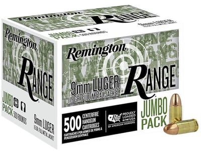 Remington Range Jumbo Pack 9mm Luger 115 Grain Full Metal Jacket 500 Rounds - $120 (Free S/H)