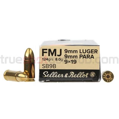 Sellier & Bellot 9mm 124 Grain FMJ 1000 Rounds - $659.79